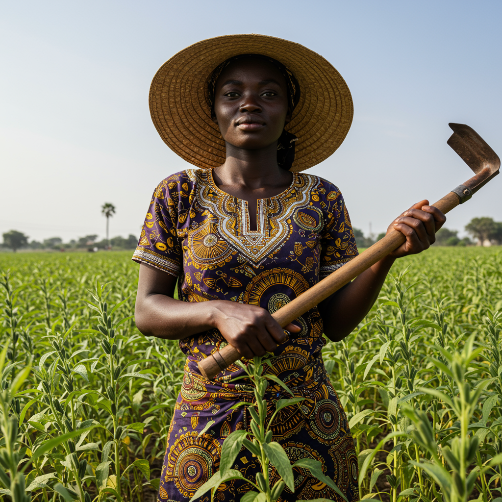 Femme agricultrice professionnelle travaillant avec des cultures de sésame au Mali